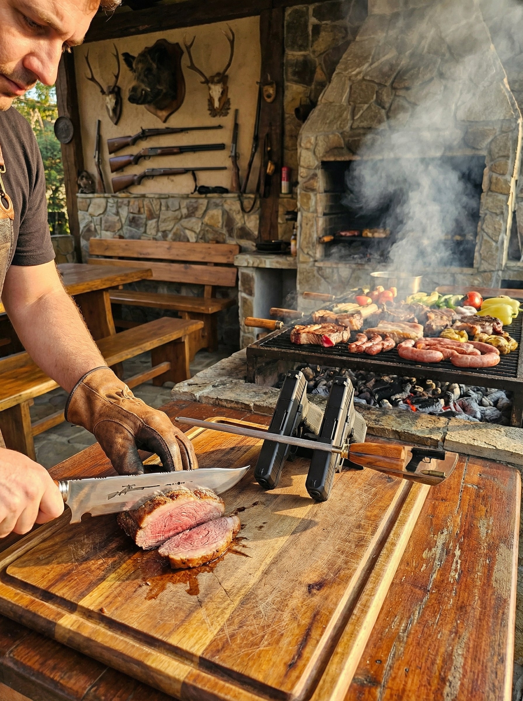 Expositor de Facas - Icônico Suporte Dupla Pistola para Faca e Charia