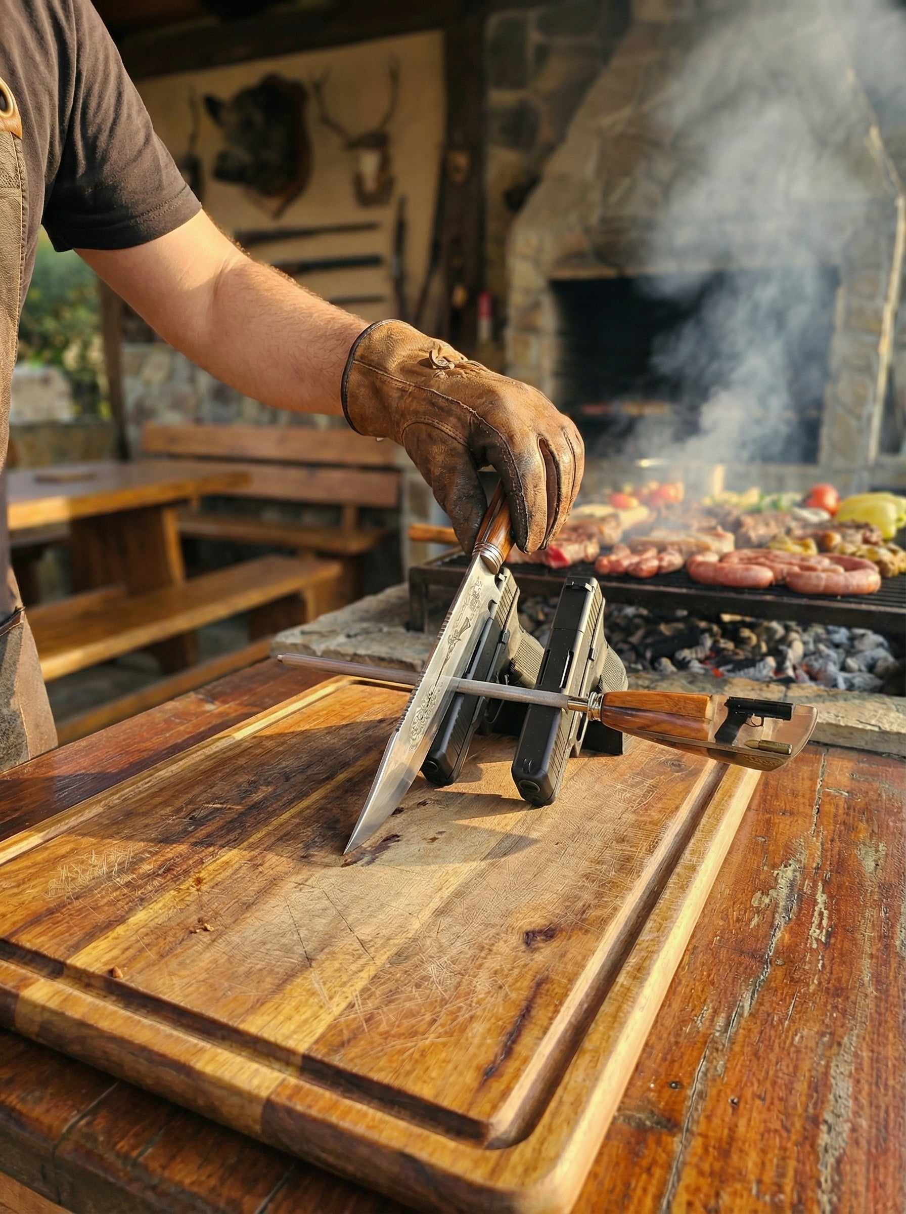 Expositor de Facas - Icônico Suporte Dupla Pistola para Faca e Charia