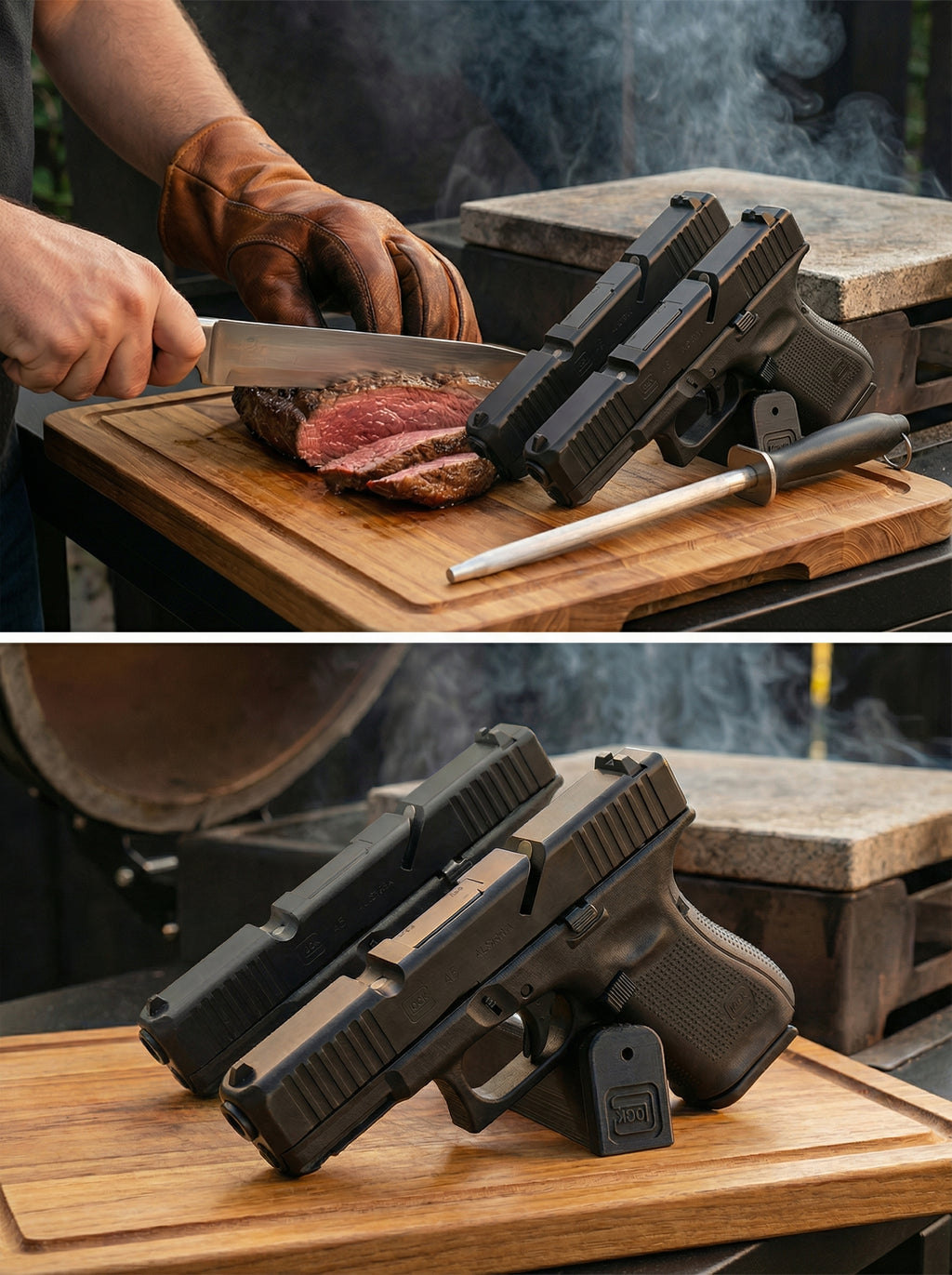 Expositor de Facas - Icônico Suporte Dupla Pistola para Faca e Charia