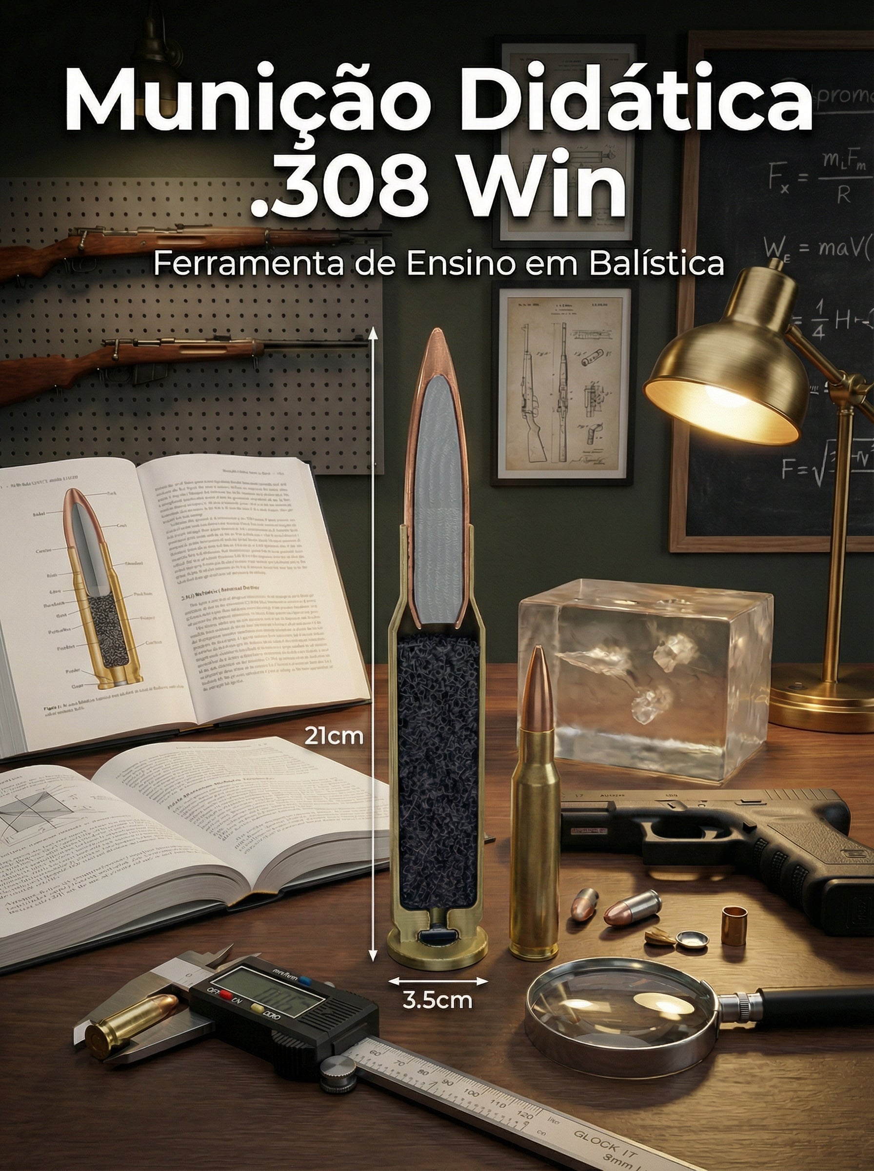Cartucho - .308 Win Didático E Decoração Corte Transversal