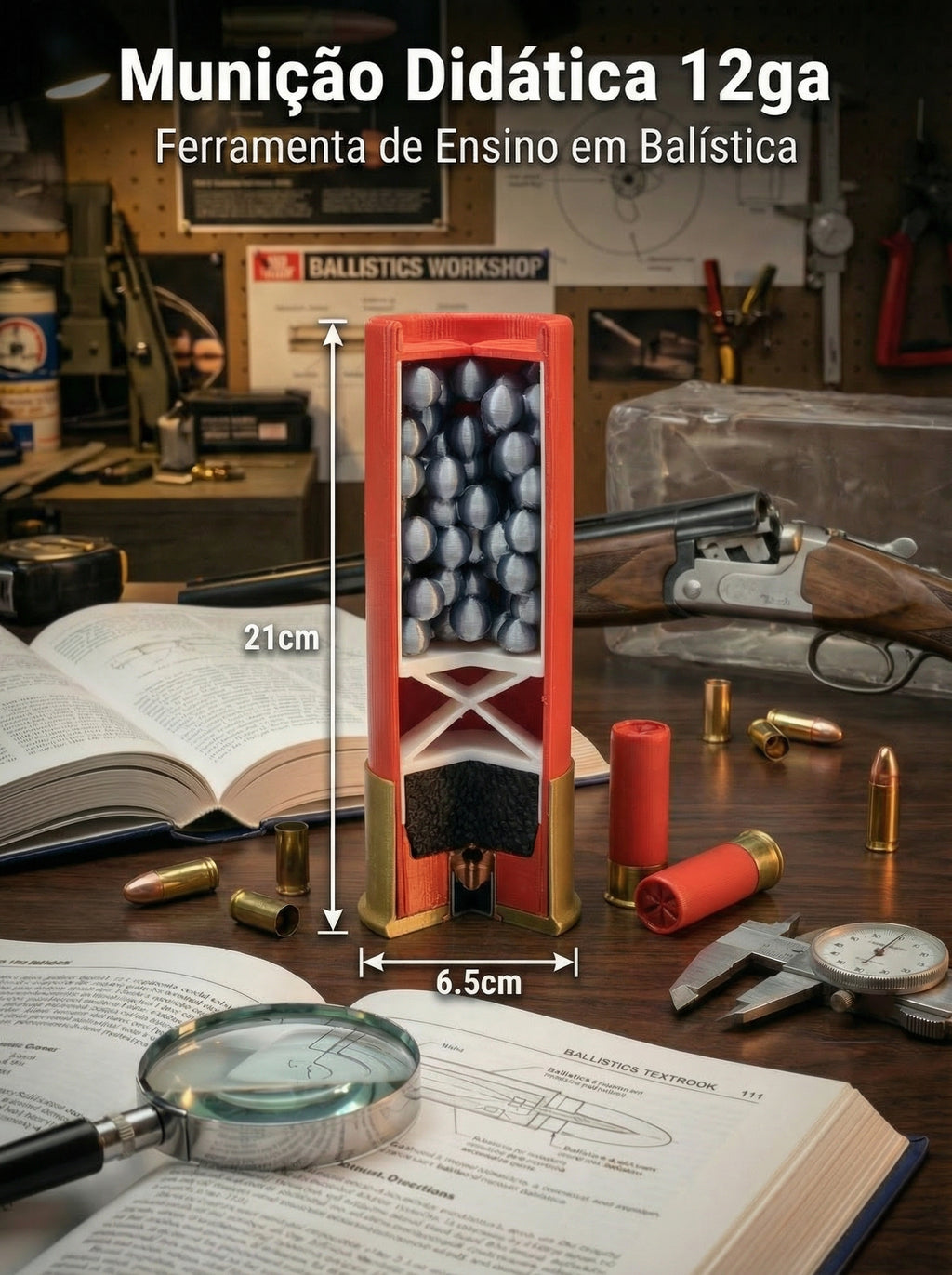 Cartucho - Espingarda Didático E Decoração Corte Transversal